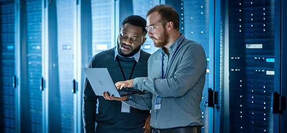 data center infrastructure support with laptop