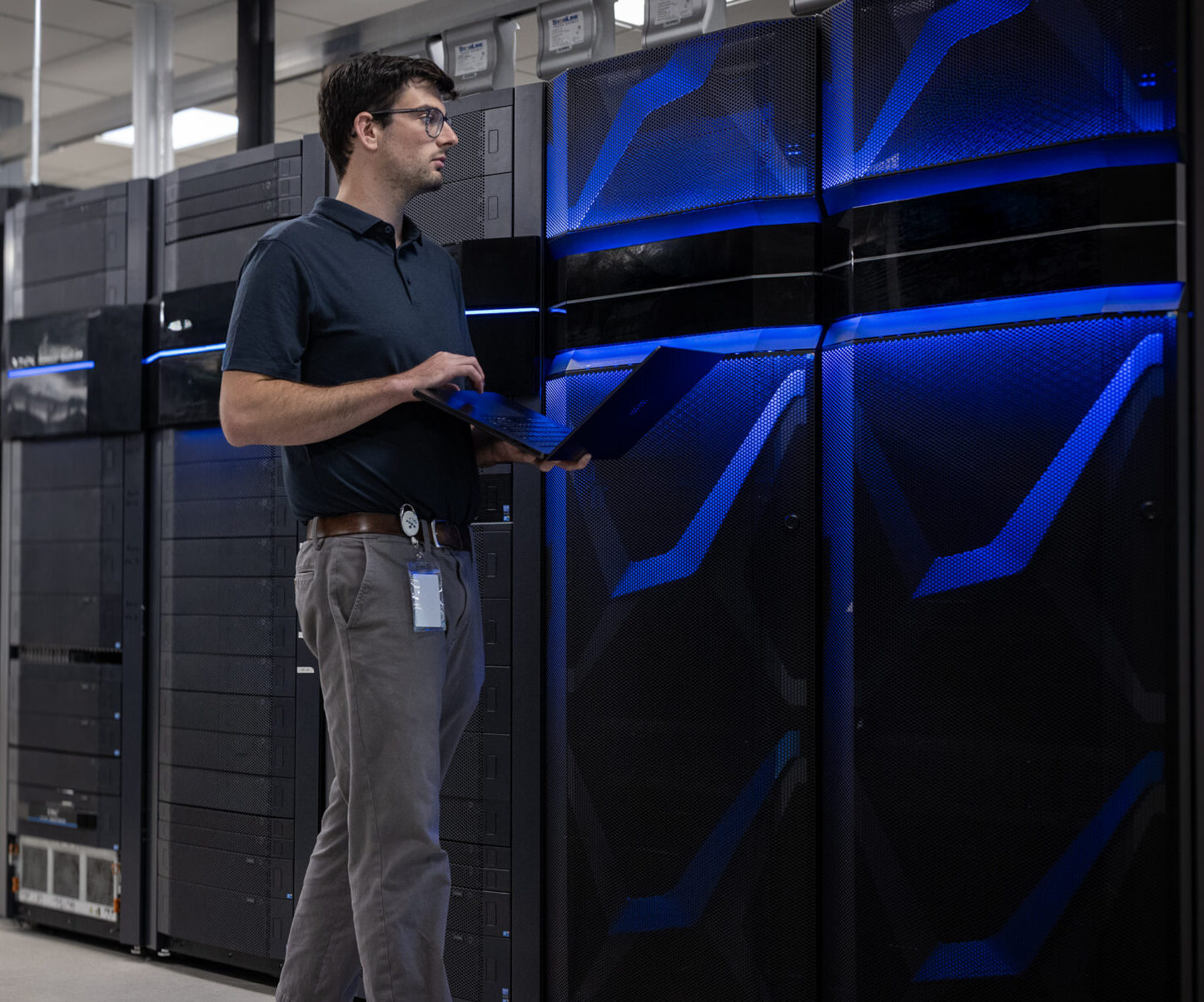 A remote hands technician providing support in a data center