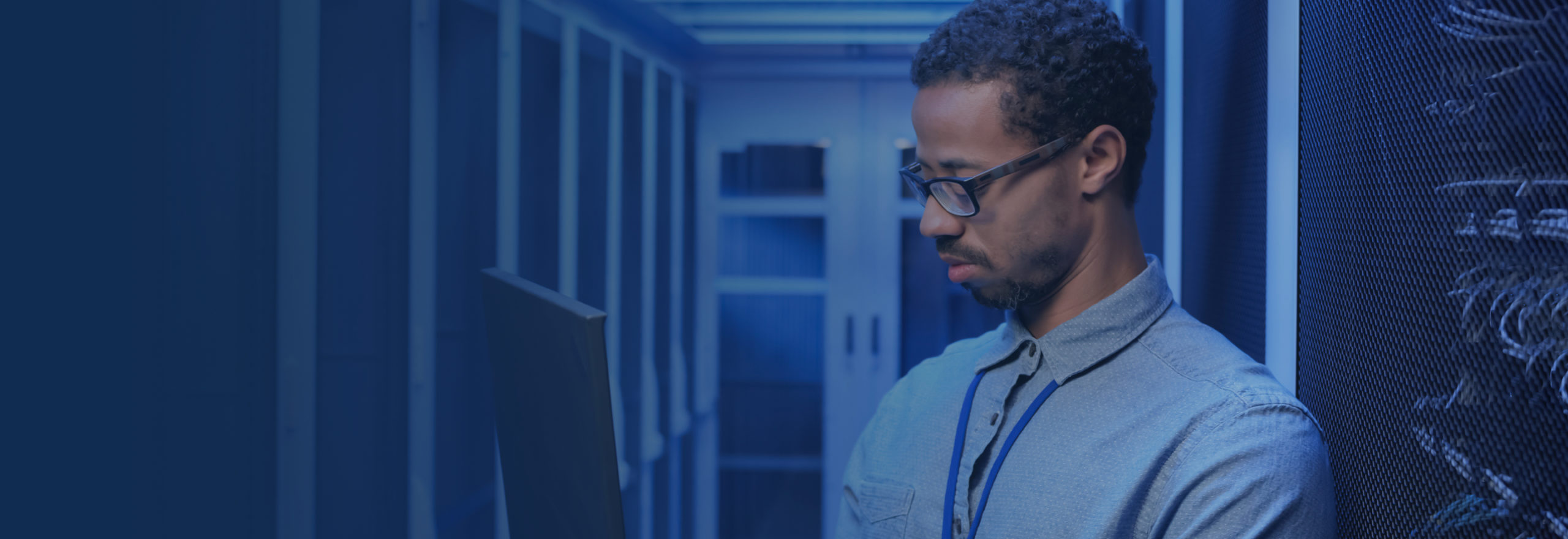 man providing cisco meraki maintenance in data center