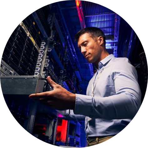 Technician helping relocate a data center