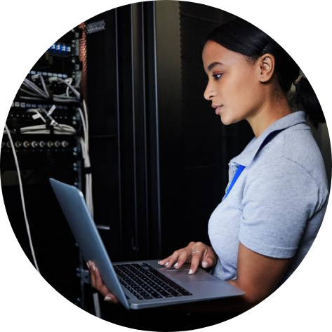 Remote hands technician helping in a data center